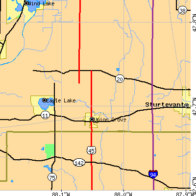 Zip code 53182 close-up map