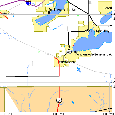 Zip code 53184 close-up map