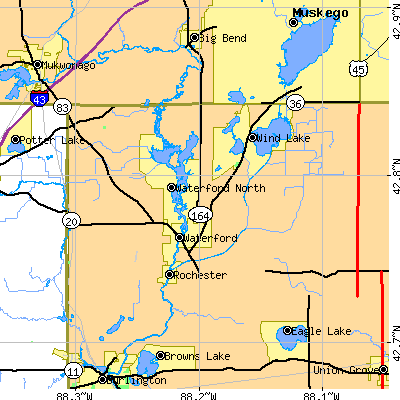 Zip code 53185 close-up map