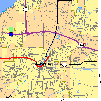 Zip code 53186 close-up map