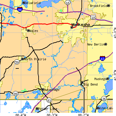 Zip code 53189 close-up map