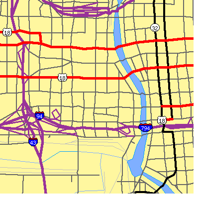 Zip code 53203 close-up map
