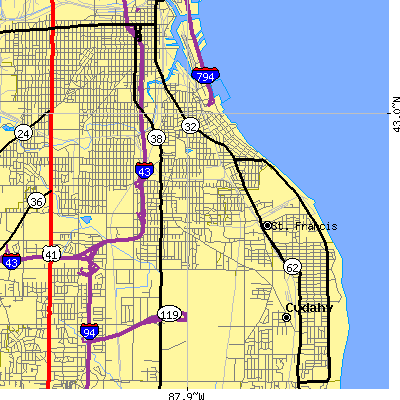 Zip code 53207 close-up map