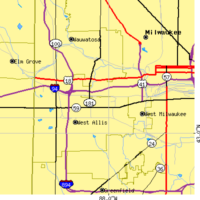 Zip code 53214 close-up map