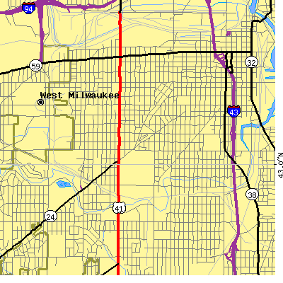 Zip code 53215 close-up map