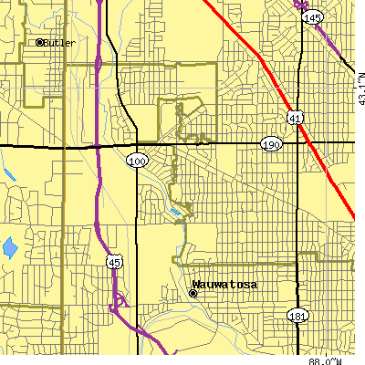 Zip code 53222 close-up map
