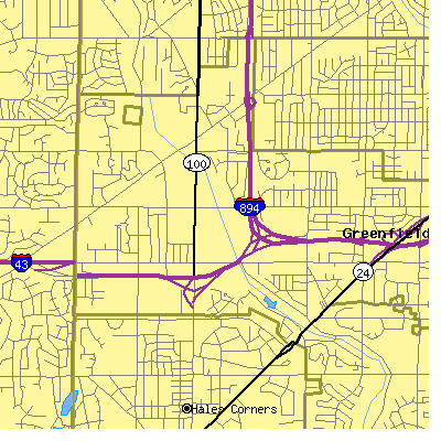 Zip code 53228 close-up map