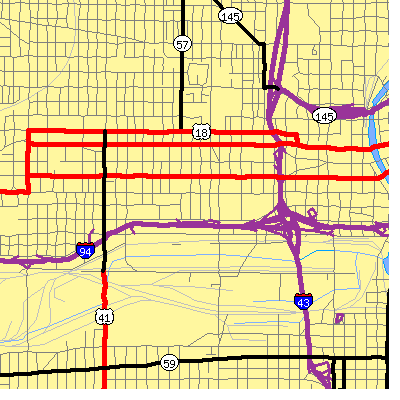 Zip code 53233 close-up map