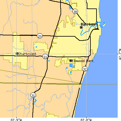 Zip code 53403 close-up map