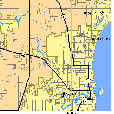 Zip code 53404 close-up map