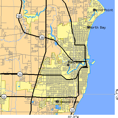 Zip code 53405 close-up map