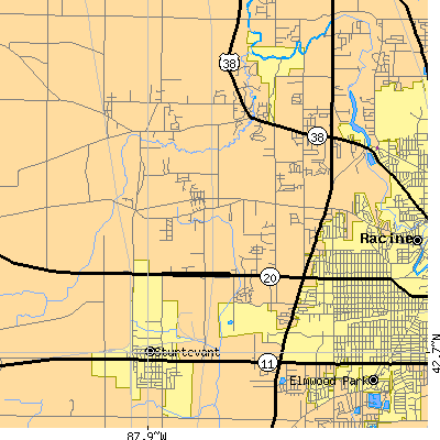 Zip code 53406 close-up map
