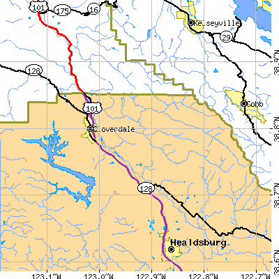 Zip code 95425 close-up map