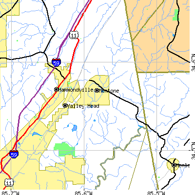 Zip code 35984 close-up map