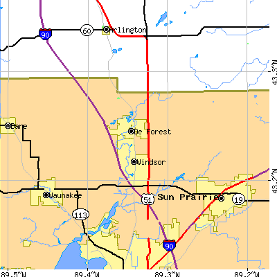 Zip code 53532 close-up map