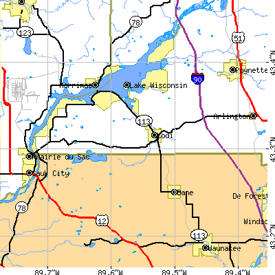 Zip code 53555 close-up map