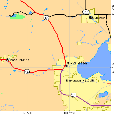 Zip code 53562 close-up map