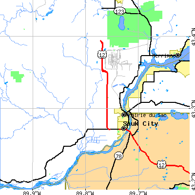 Zip code 53578 close-up map