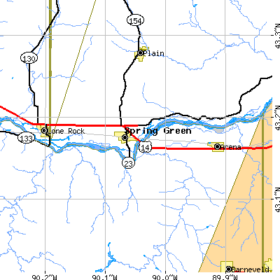 Zip code 53588 close-up map