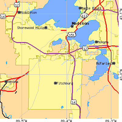 Zip code 53711 close-up map