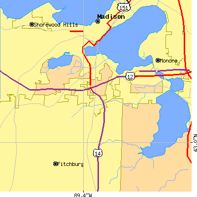 Zip code 53713 close-up map