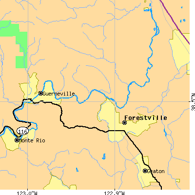Zip code 95436 close-up map