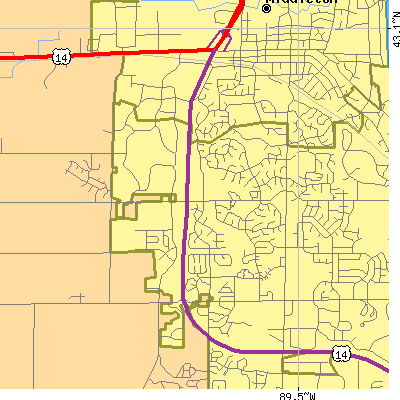 Zip code 53717 close-up map