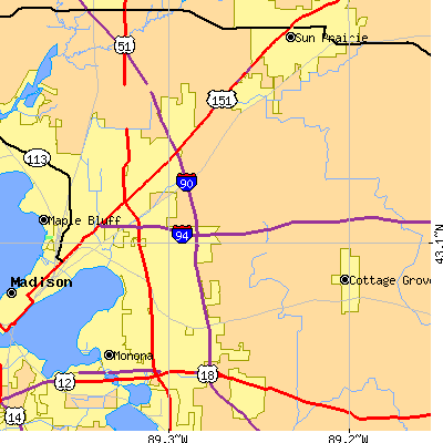 Zip code 53718 close-up map