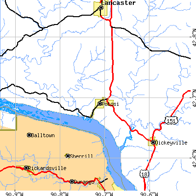 Zip code 53820 close-up map