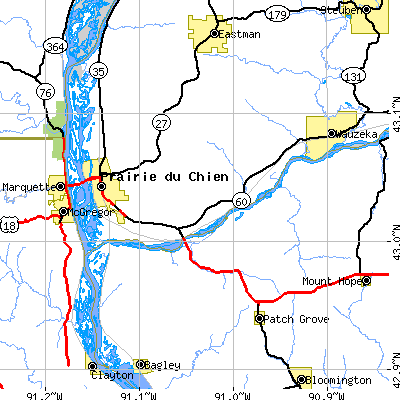 Zip code 53821 close-up map
