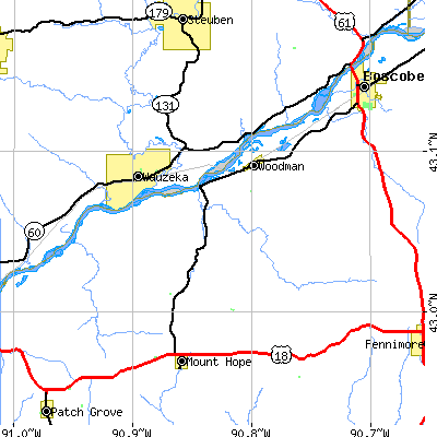 Zip code 53827 close-up map