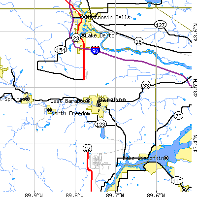 Zip code 53913 close-up map