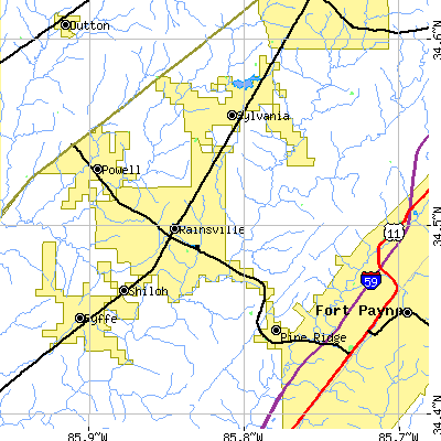 Zip code 35986 close-up map