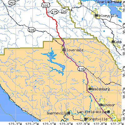 Zip code 95441 close-up map
