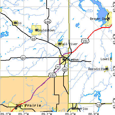 Zip code 53925 close-up map