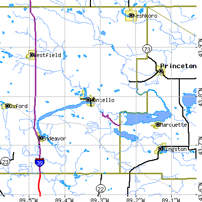 Zip code 53949 close-up map