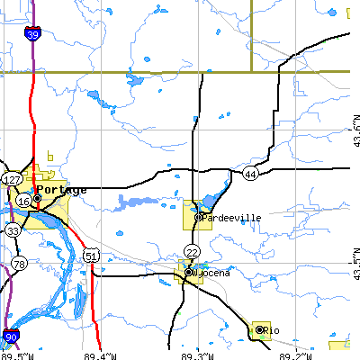 Zip code 53954 close-up map