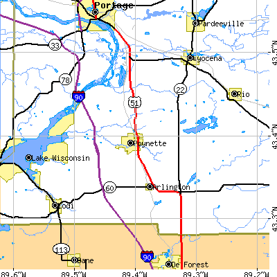 Zip code 53955 close-up map
