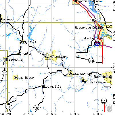Zip code 53959 close-up map