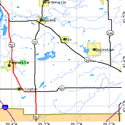 Zip code 53960 close-up map