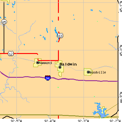 Zip code 54002 close-up map