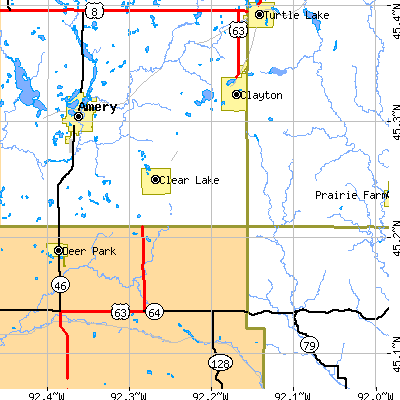 Zip code 54005 close-up map