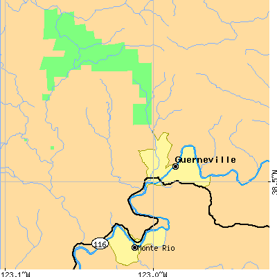 Zip code 95446 close-up map