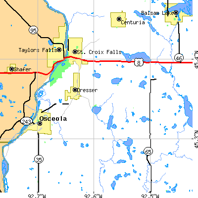 Zip code 54009 close-up map