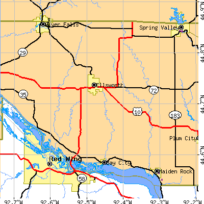 Zip code 54011 close-up map
