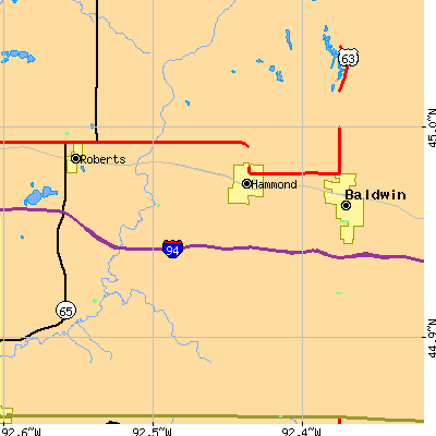 Zip code 54015 close-up map
