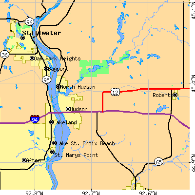 Zip code 54016 close-up map