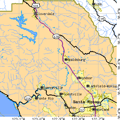Zip code 95448 close-up map