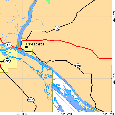 Zip code 54021 close-up map