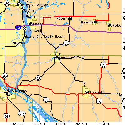 Zip code 54022 close-up map